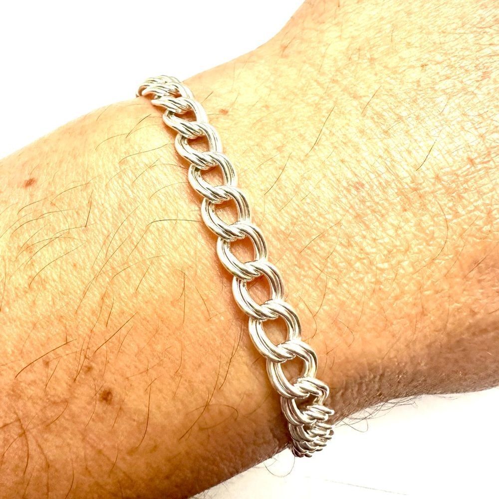 Sterling Silver Charm Bracelet 7” 6mm Wide 10g Lobster Clasp .925